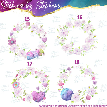 (s02-330) Yarn Knitting Crochet Watercolor Graphic Iron-On Transfer or Sticker