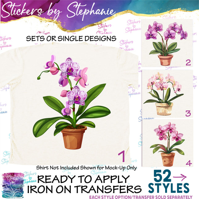 (s02-332) Potted Orchids Orchid in Pot Graphic Iron-On Transfer or Sticker