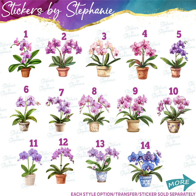 (s02-332) Potted Orchids Orchid in Pot Graphic Iron-On Transfer or Sticker