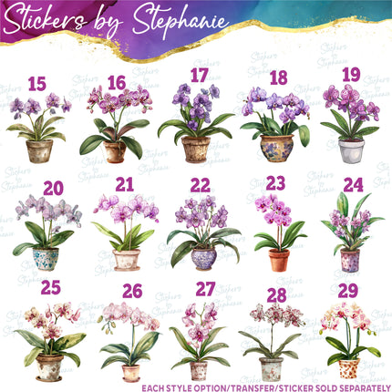 (s02-332) Potted Orchids Orchid in Pot Graphic Iron-On Transfer or Sticker