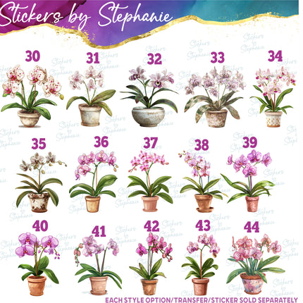 (s02-332) Potted Orchids Orchid in Pot Graphic Iron-On Transfer or Sticker