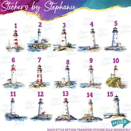 (s02-333) Lighthouse Watercolor Graphic Iron-On Transfer or Sticker