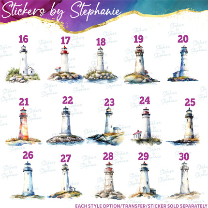 (s02-333) Lighthouse Watercolor Graphic Iron-On Transfer or Sticker