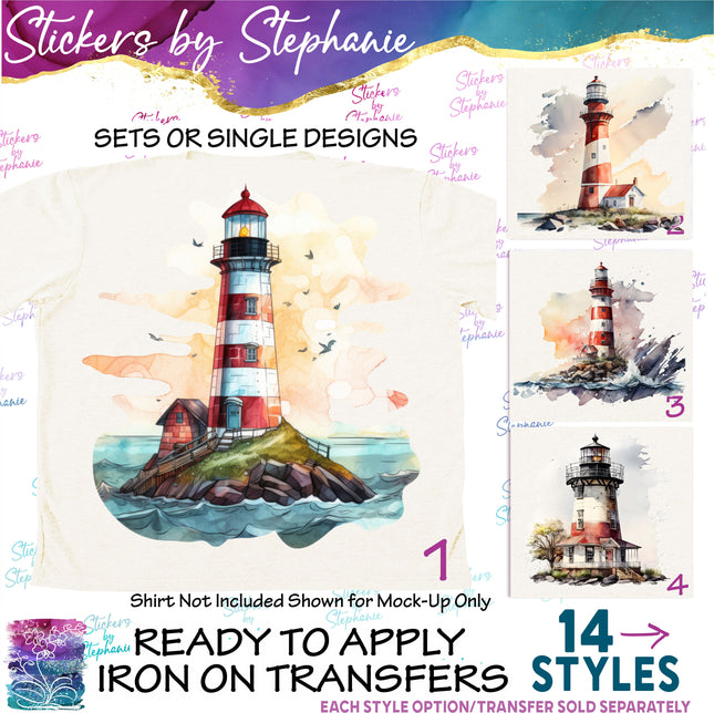 (s02-334) Lighthouse Beach Graphic Iron-On Transfer or Sticker