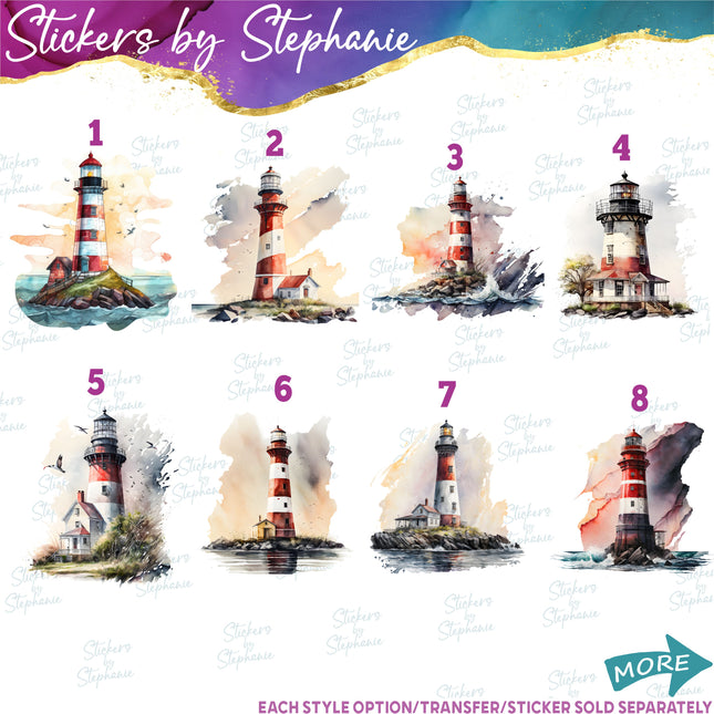 (s02-334) Lighthouse Beach Graphic Iron-On Transfer or Sticker
