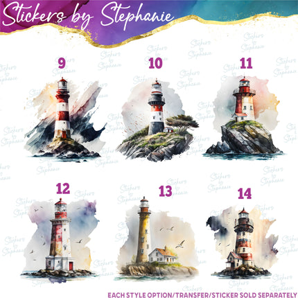(s02-334) Lighthouse Beach Graphic Iron-On Transfer or Sticker