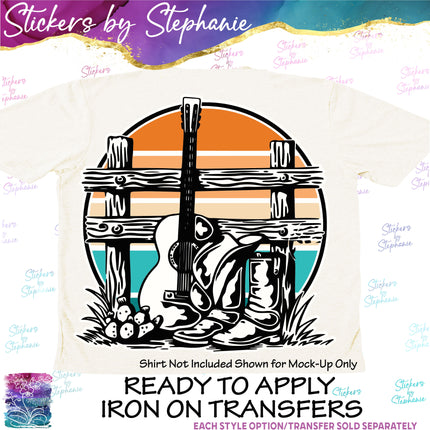 (s02-337) Retro Sunset Western Graphic Iron-On Transfer or Sticker