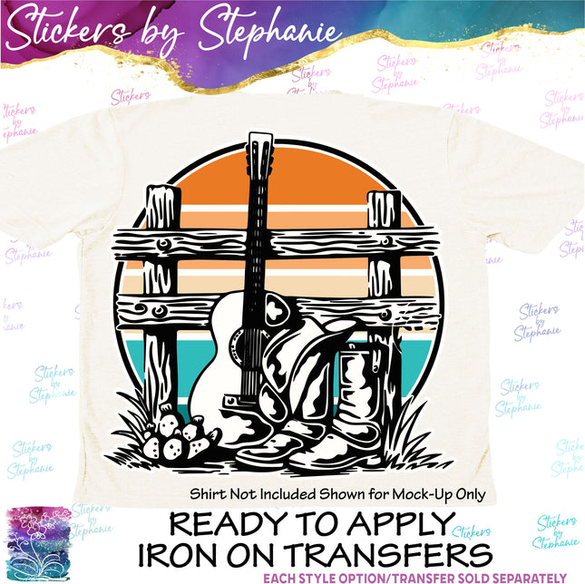 (s02-337) Retro Sunset Western Graphic Iron-On Transfer or Sticker