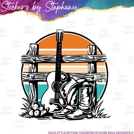 (s02-337) Retro Sunset Western Graphic Iron-On Transfer or Sticker