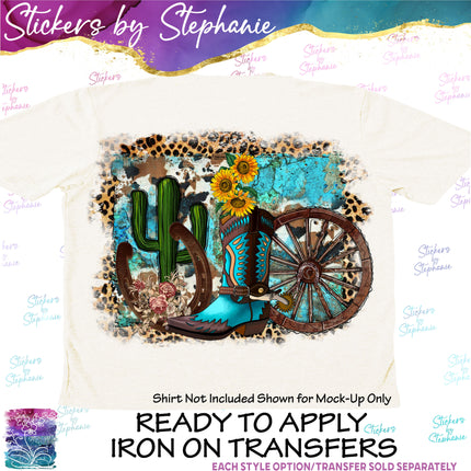 (s02-338) Country Western Turquoise Graphic Iron-On Transfer or Sticker