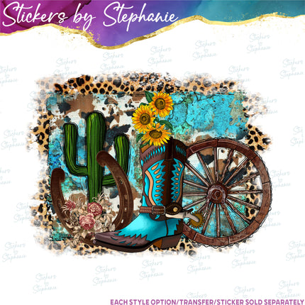 (s02-338) Country Western Turquoise Graphic Iron-On Transfer or Sticker