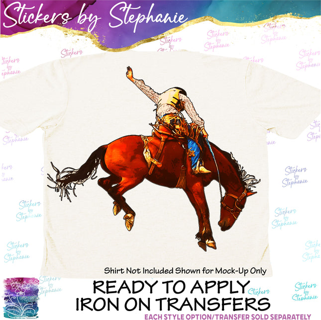 (s02-339) Horse Cowboy Rodeo Graphic Iron-On Transfer or Sticker