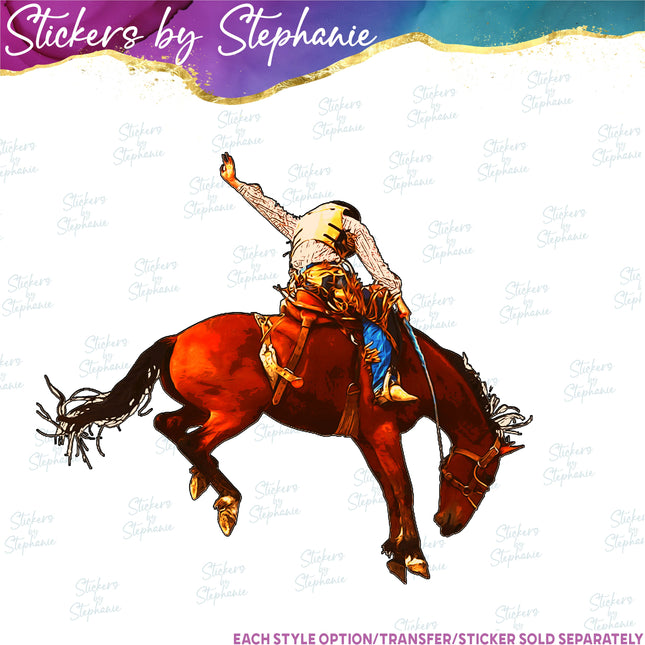 (s02-339) Horse Cowboy Rodeo Graphic Iron-On Transfer or Sticker