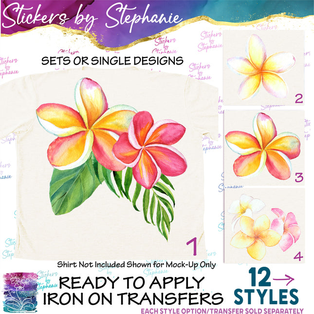 (s02-034) Plumeria Flowers Graphic Iron-On Transfer