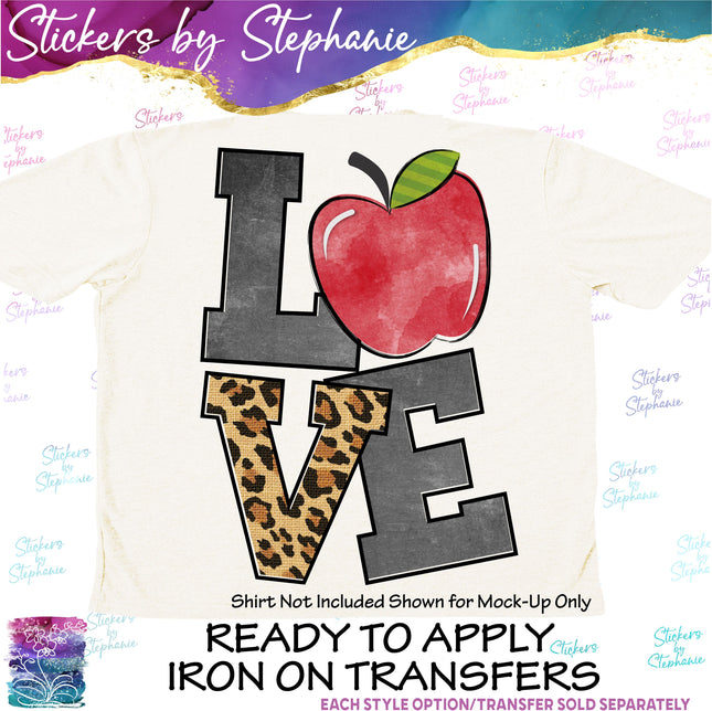 (s02-341) Apple Stacked Love Illustrated Graphic Iron-On Transfer or Sticker