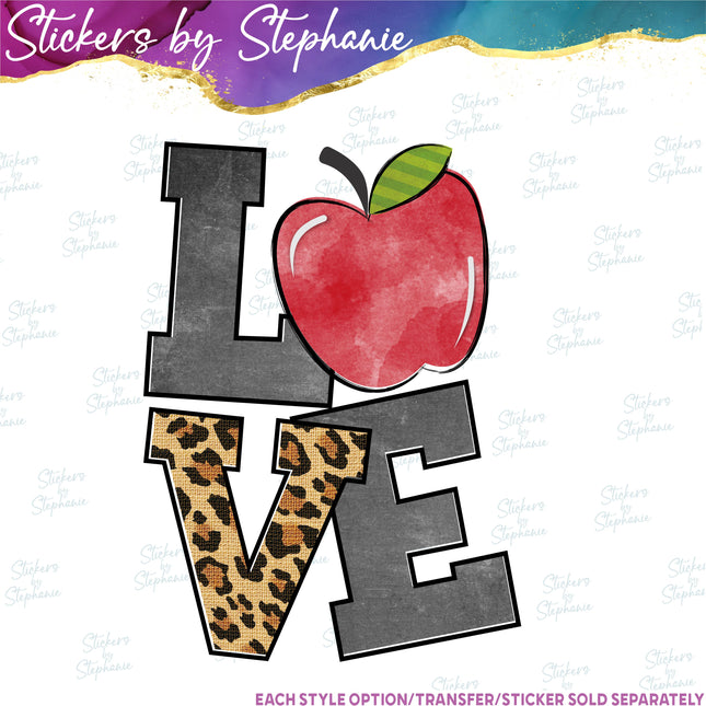 (s02-341) Apple Stacked Love Illustrated Graphic Iron-On Transfer or Sticker