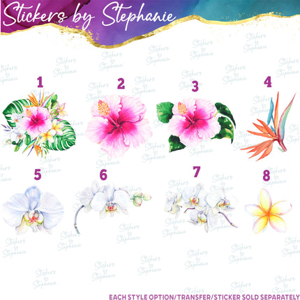 (s02-035) Tropical Flowers Hibiscus Bird of Paradise Graphic Iron-On Transfer or Sticker