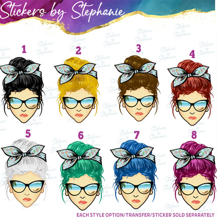 (s02-352) Messy Bun Hair Beach Sunglasses Graphic Iron-On Transfer or Sticker or Sticker