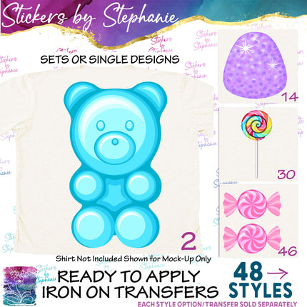 (s02-360) Candy Sweets Lollipops Sucker Graphic Iron-On Transfer or Sticker