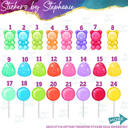 (s02-360) Candy Sweets Lollipops Sucker Graphic Iron-On Transfer or Sticker