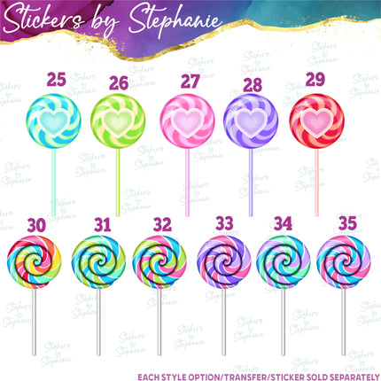 (s02-360) Candy Sweets Lollipops Sucker Graphic Iron-On Transfer or Sticker
