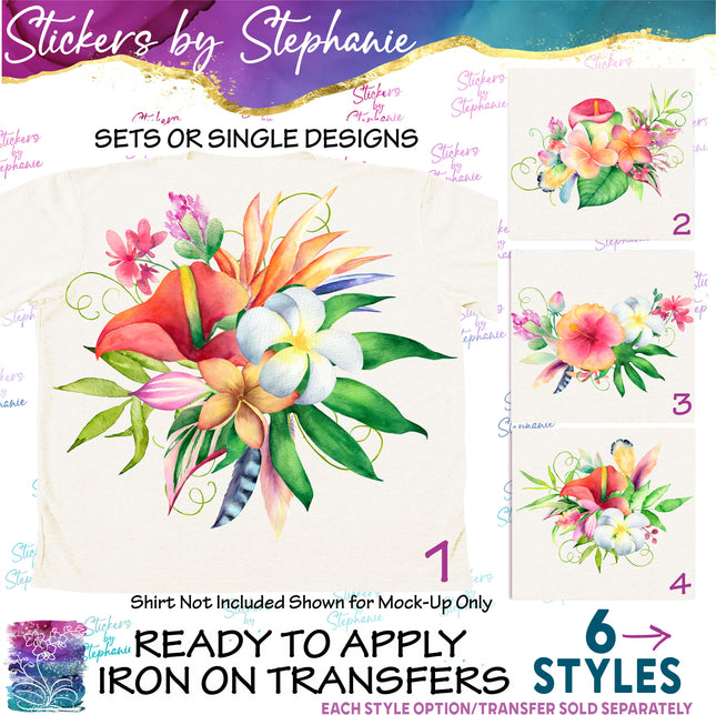 (s02-037) Tropical Flowers Plumeria Graphic Iron-On Transfer