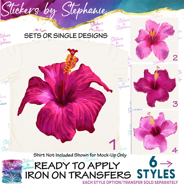 (s02-038) Hot Pink Hibiscus Flowers Graphic Iron-On Transfer