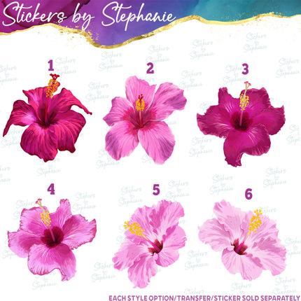 (s02-038) Hot Pink Hibiscus Flowers Graphic Iron-On Transfer or Sticker