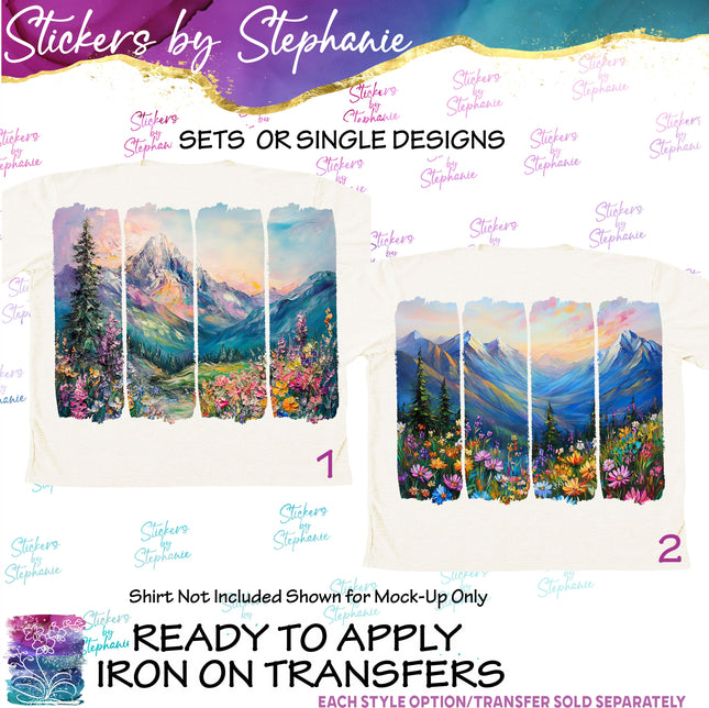 (s02-045) Mountains Brushstroke Landscape Watercolor Graphic Iron-On Transfer