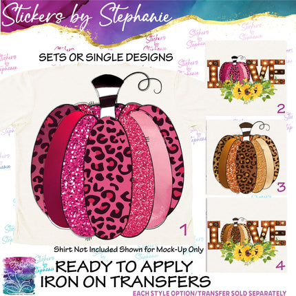 (s02-047) Pink Brown Leopard Pumpkin Sunflowers Graphic Iron-On Transfer or Sticker