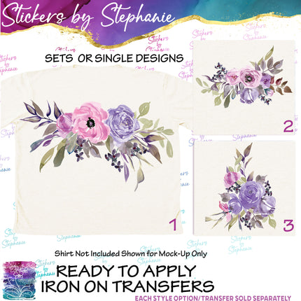 (s02-049) Pink Purple Flowers Graphic Iron-On Transfer or Sticker