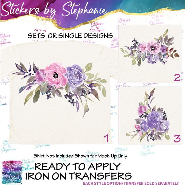 (s02-049) Pink Purple Flowers Graphic Iron-On Transfer
