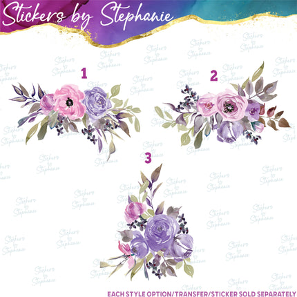 (s02-049) Pink Purple Flowers Graphic Iron-On Transfer or Sticker