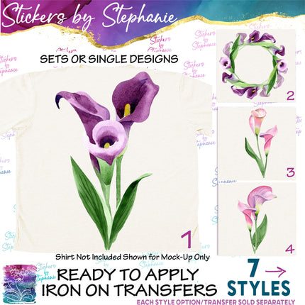 (s02-051) Purple Calla Lily Lillies Flowers Graphic Iron-On Transfer or Sticker
