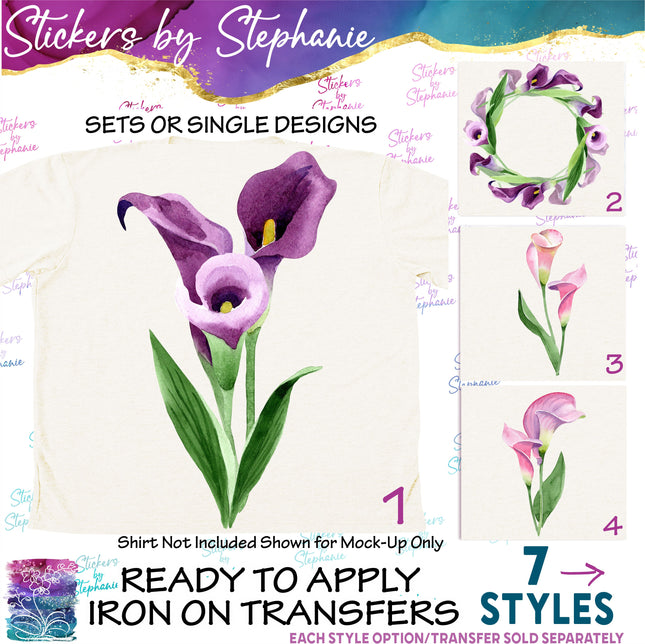 (s02-051) Purple Calla Lily Lillies Flowers Graphic Iron-On Transfer