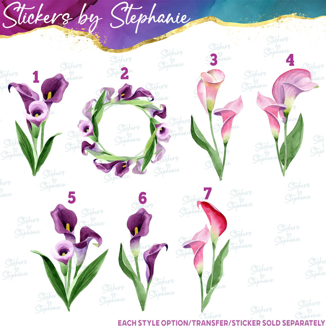 (s02-051) Purple Calla Lily Lillies Flowers Graphic Iron-On Transfer