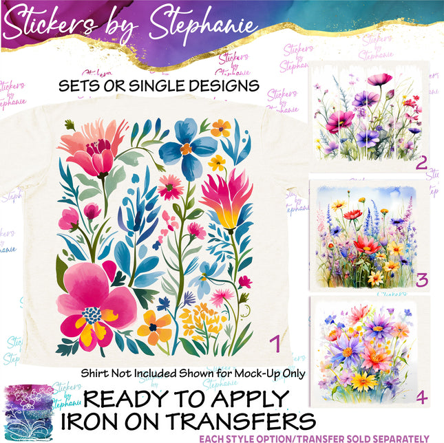 (s02-052) Wildflowers Flowers Graphic Iron-On Transfer