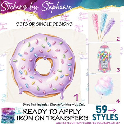 (s02-054) Pastel Sweets Candy Illustrated Graphic Iron-On Transfer or Sticker
