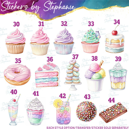 (s02-054) Pastel Sweets Candy Illustrated Graphic Iron-On Transfer or Sticker
