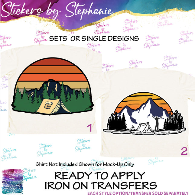 (s02-055) Mountains Tent Camping Illustrated Graphic Iron-On Transfer