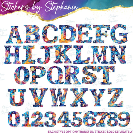 (s11-049) Planets Space Galaxy Letters Graphic Iron-On Transfer or Sticker