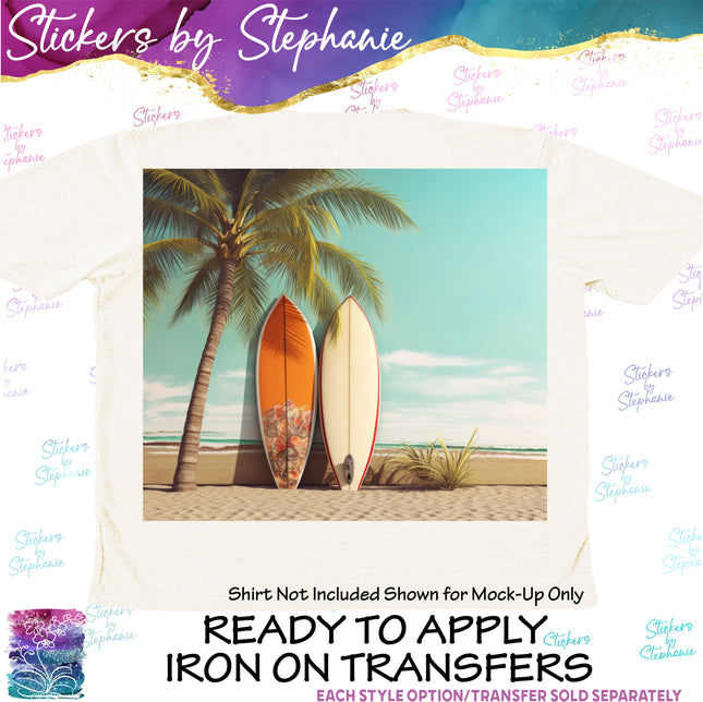 (s02-059) Retro Surfboard Beach Graphic Iron-On Transfer