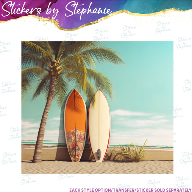 (s02-059) Retro Surfboard Beach Graphic Iron-On Transfer