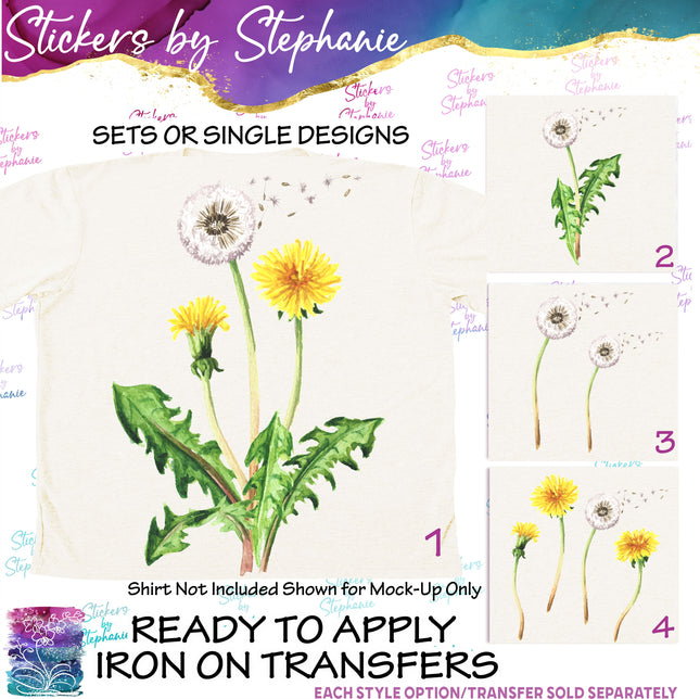 (s02-060) Dandelion Watercolor Dandelions Graphic Iron-On Transfer