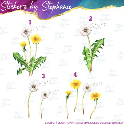 (s02-060) Dandelion Watercolor Dandelions Graphic Iron-On Transfer or Sticker