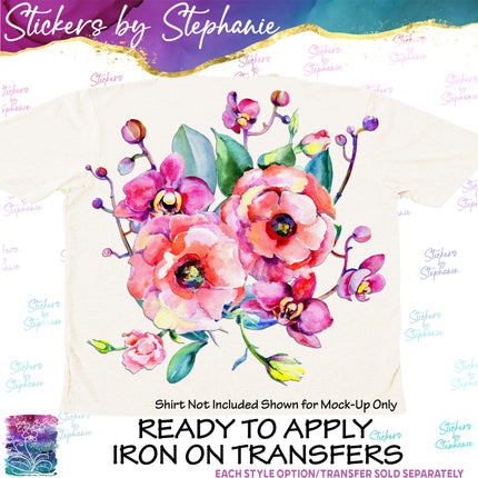 (s02-061) Orchid Watercolor Orchids Graphic Iron-On Transfer or Sticker