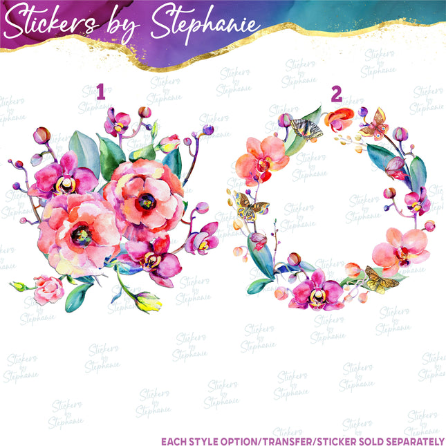 (s02-061) Orchid Watercolor Orchids Graphic Iron-On Transfer
