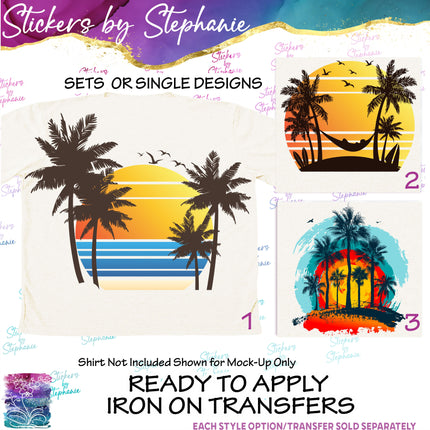 (s02-062) Retro Sunset Beach Graphic Iron-On Transfer or Sticker