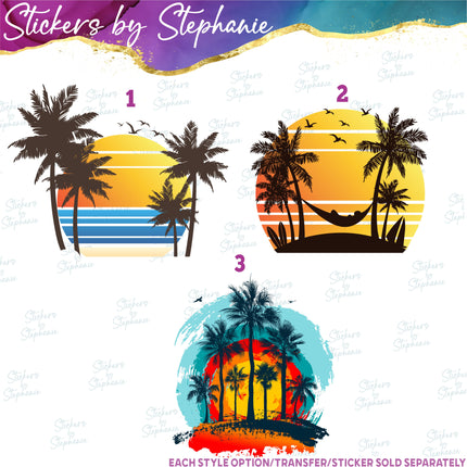 (s02-062) Retro Sunset Beach Graphic Iron-On Transfer or Sticker