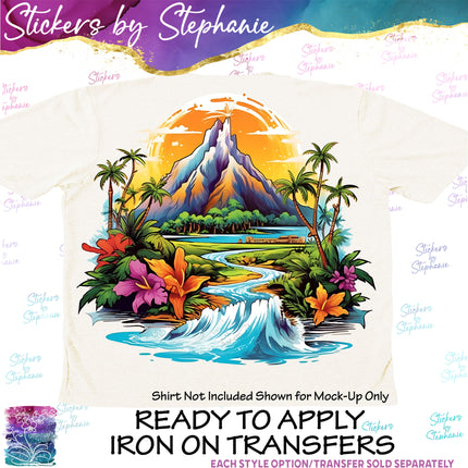 (s02-064) Hawaii Tropical Landscape Graphic Iron-On Transfer or Sticker